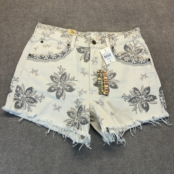 RRL Pants - Double RL Denim Shorts Women's 28 RRL Boy Fit Brylee Floral Print Raw Hem 4" NEW